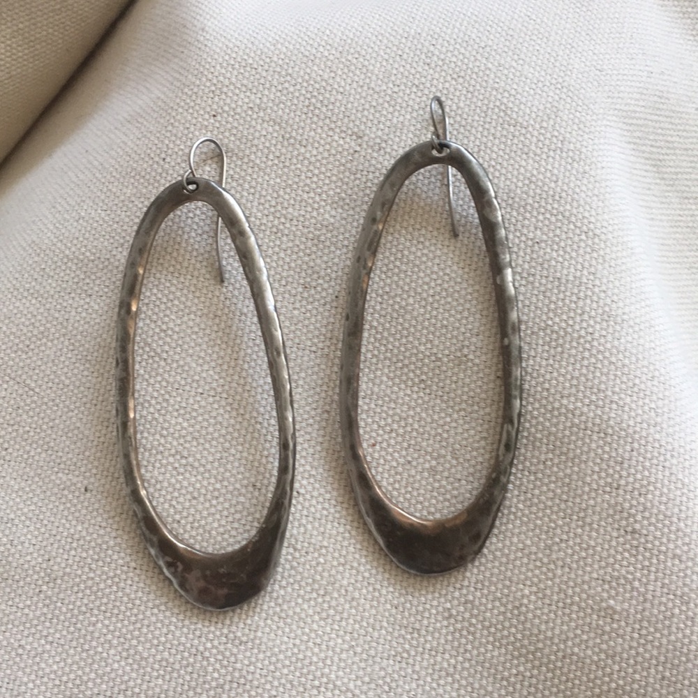 Oval Hammered Brass Earrings